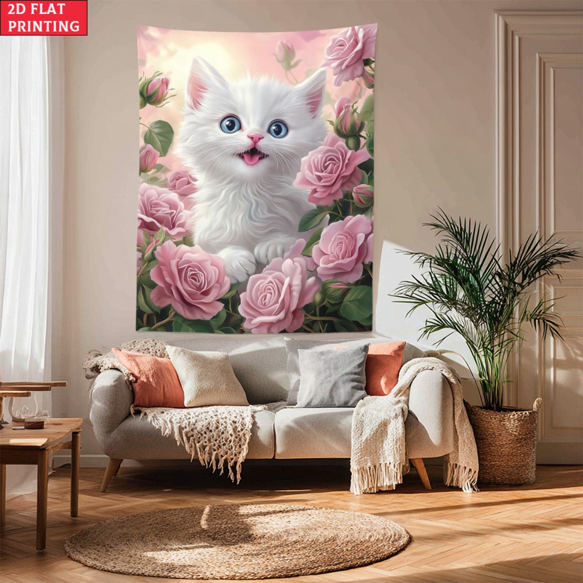 Baby Nursery Colors - Lindo gatito blanco tapiz de jardín
