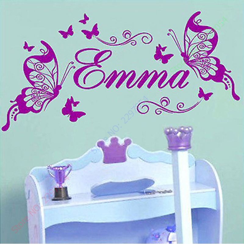 Baby Nursery Vinyl Wall Stickers - Vinilo de mariposas con nombre personalizado,