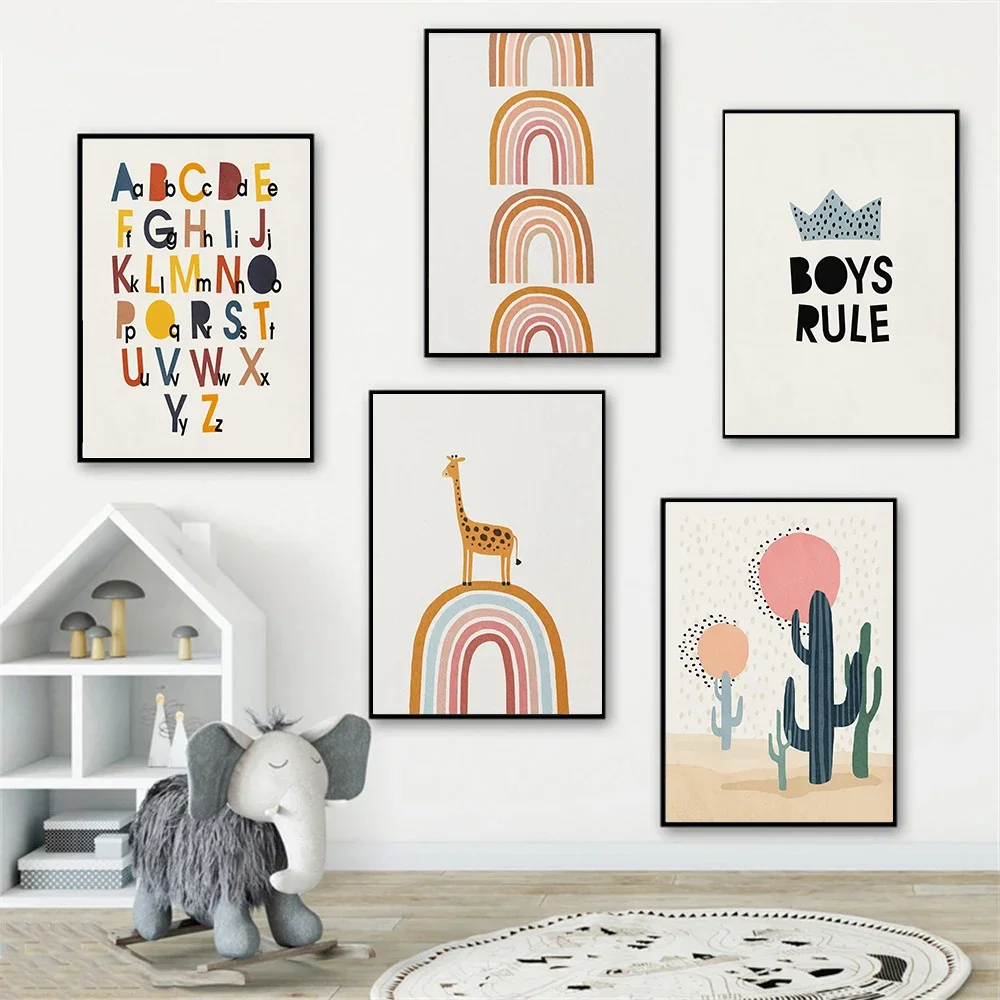 Baby Nursery Letters - Póster educativo del alfabeto arcoíris, pintura