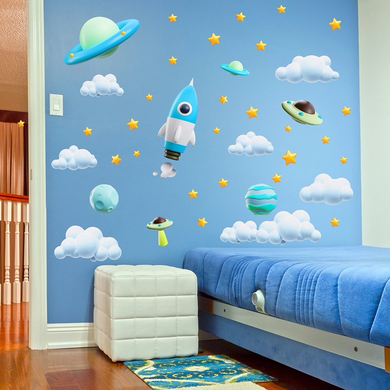 Baby Nursery Vinyl Wall Stickers - Pegatina de pared OVNI con cohete