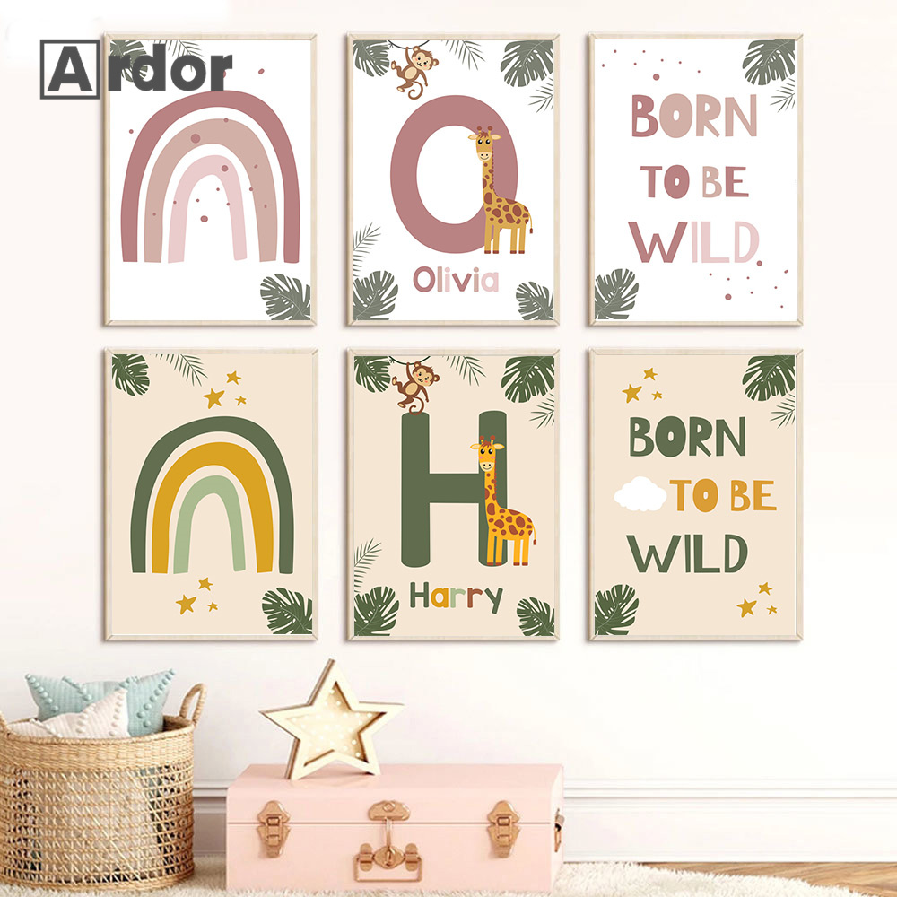 Baby Name Wall Art - Pósteres de animales de la selva
