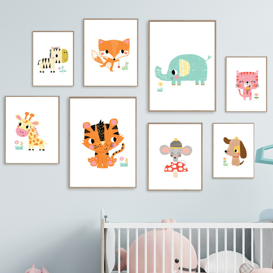 Baby Zoo Nursery - 1 pieza de lienzo sin marco,