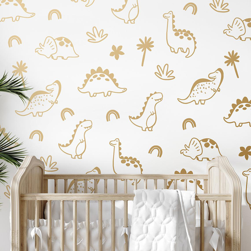 Baby Nursery Vinyl Wall Stickers - Pegatina de pared geométrica de dinosaurio,