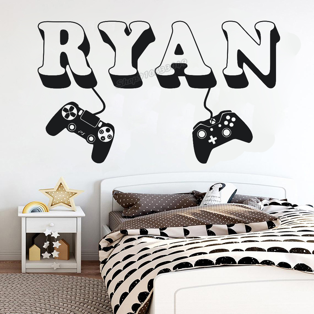 Baby Name Wall Art - Pegatina de pared de jugador, controlador