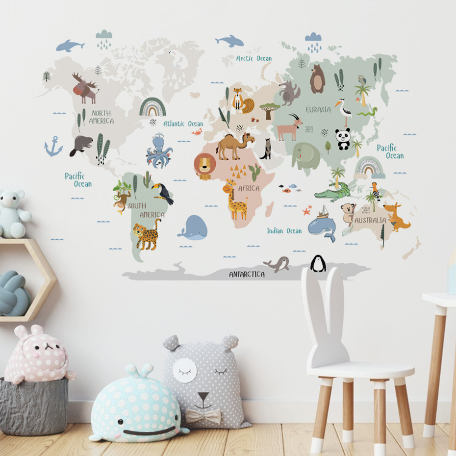 Baby Nursery Vinyl Wall Stickers - Pegatinas de pared con mapa del