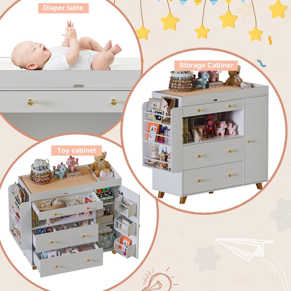 Cómoda para Cuarto de Bebé con - Baby Nursery Dresser Changing Table reseña y precio