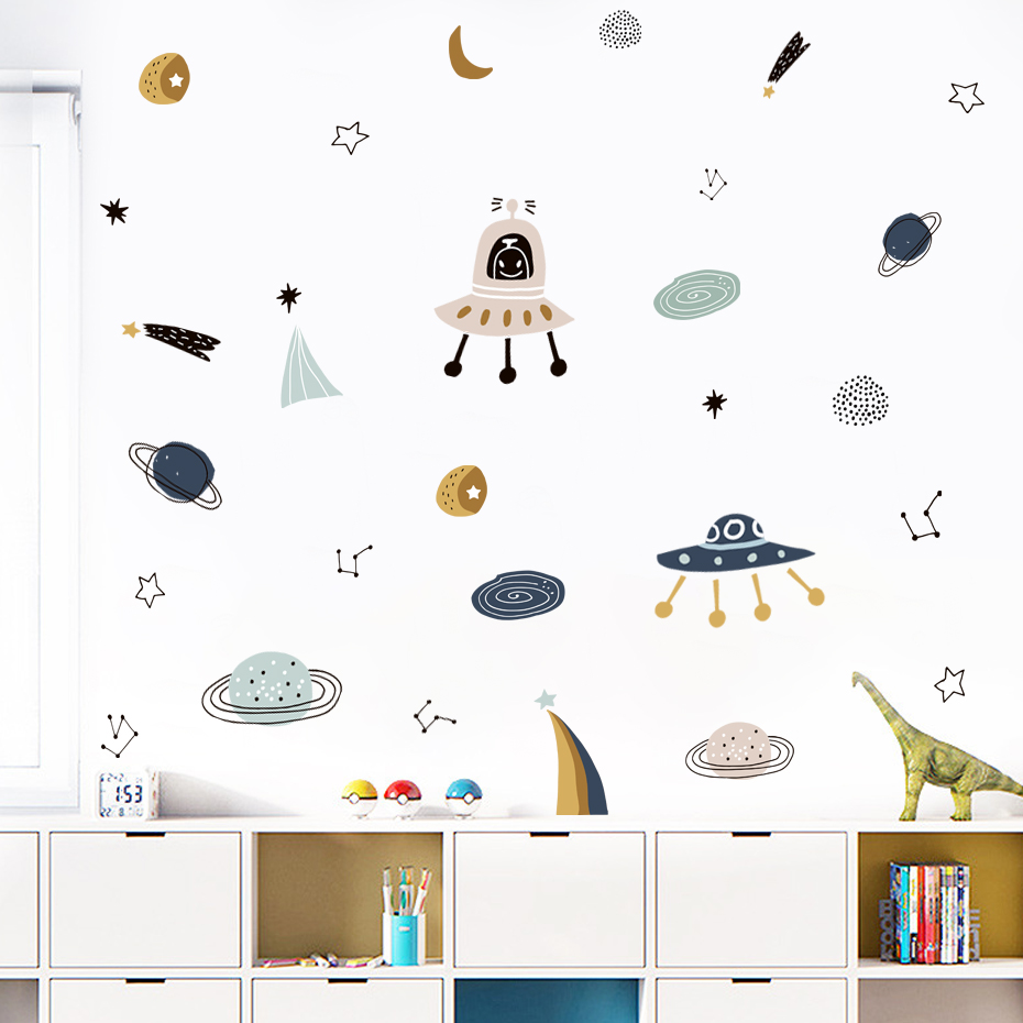 Dibujos animados Ufo alienígen - Baby Nursery Vinyl Wall Stickers reseña y precio