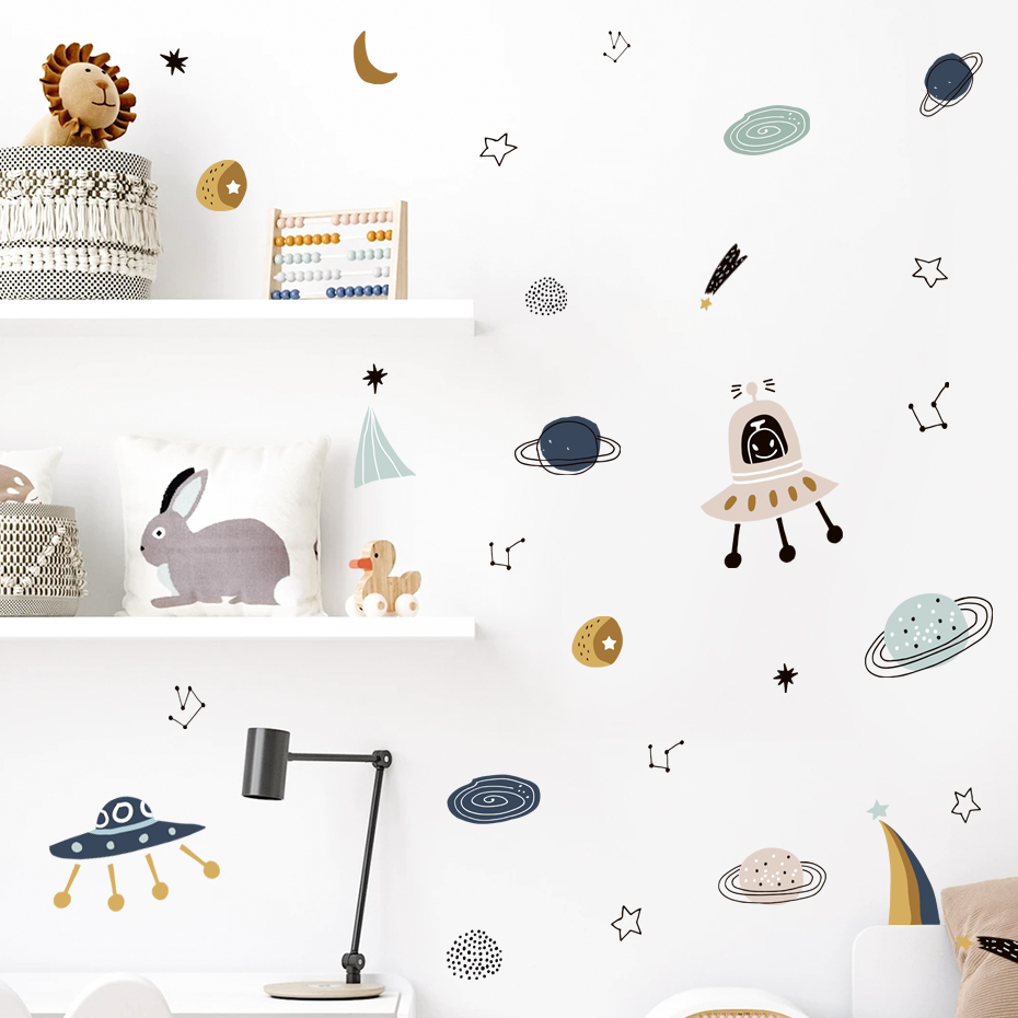 Dibujos animados Ufo alienígen - Baby Nursery Vinyl Wall Stickers reseña y precio