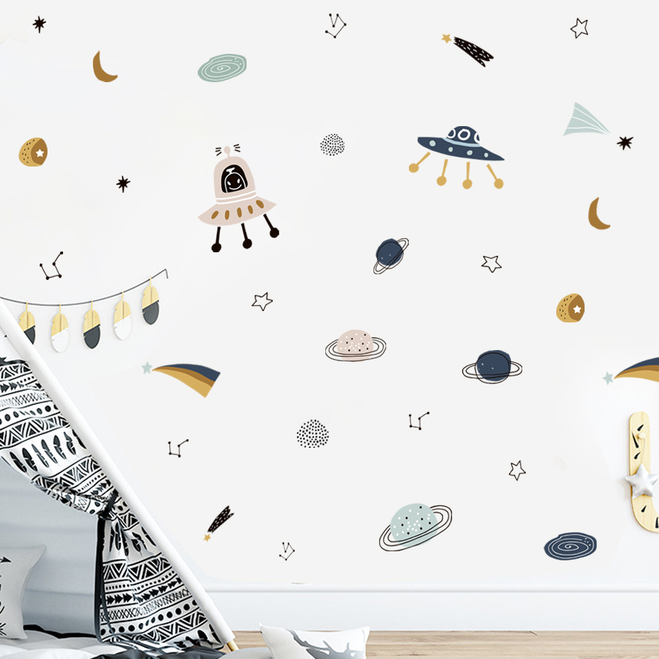 Dibujos animados Ufo alienígen - Baby Nursery Vinyl Wall Stickers reseña y precio
