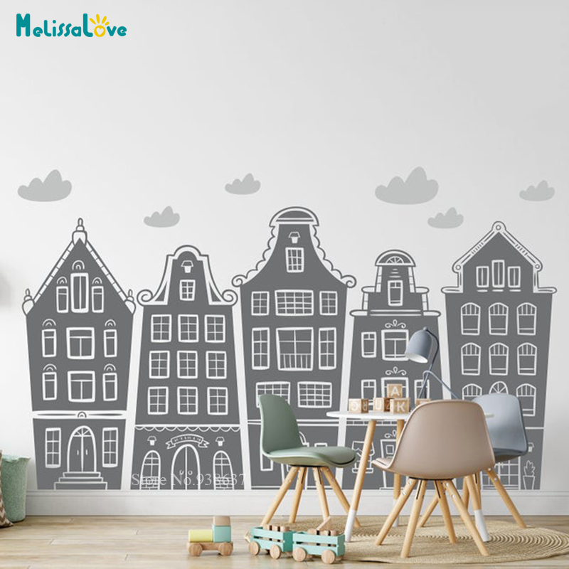 Calcomanía de casas y nubes es - Baby Nursery Package reseña y precio