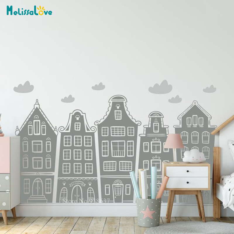 Calcomanía de casas y nubes es - Baby Nursery Package reseña y precio