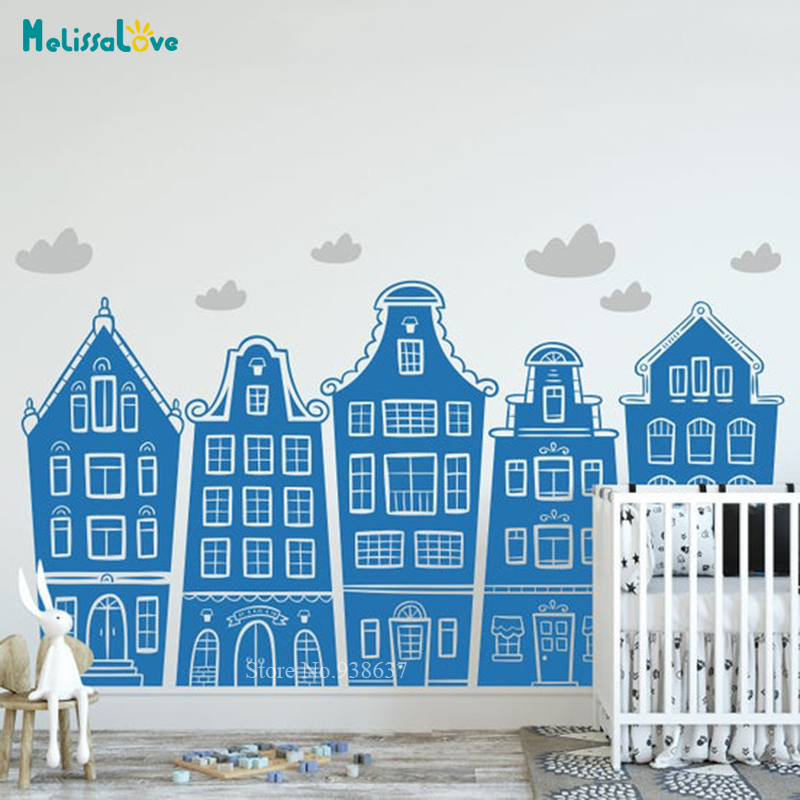 Calcomanía de casas y nubes es - Baby Nursery Package reseña y precio