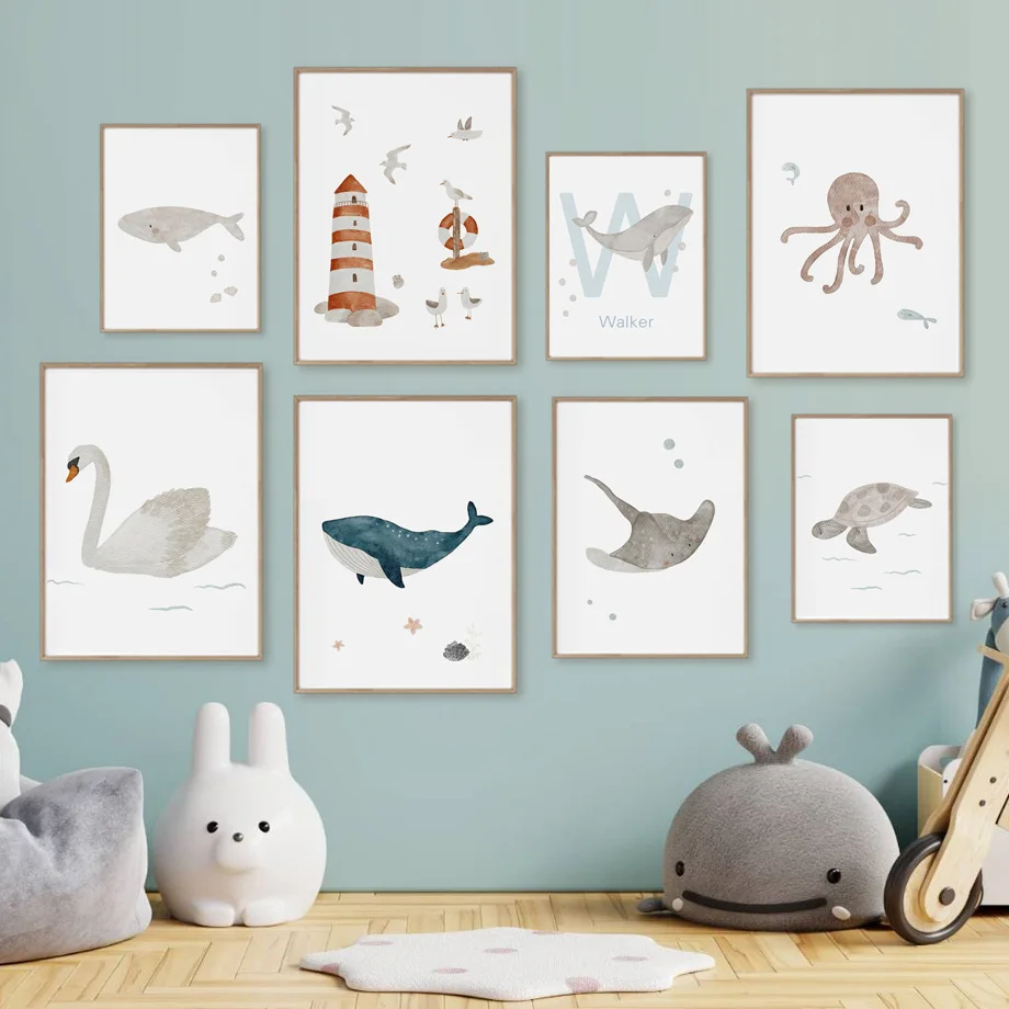 Nombre personalizado ballena p - Baby Name Wall Art reseña y precio