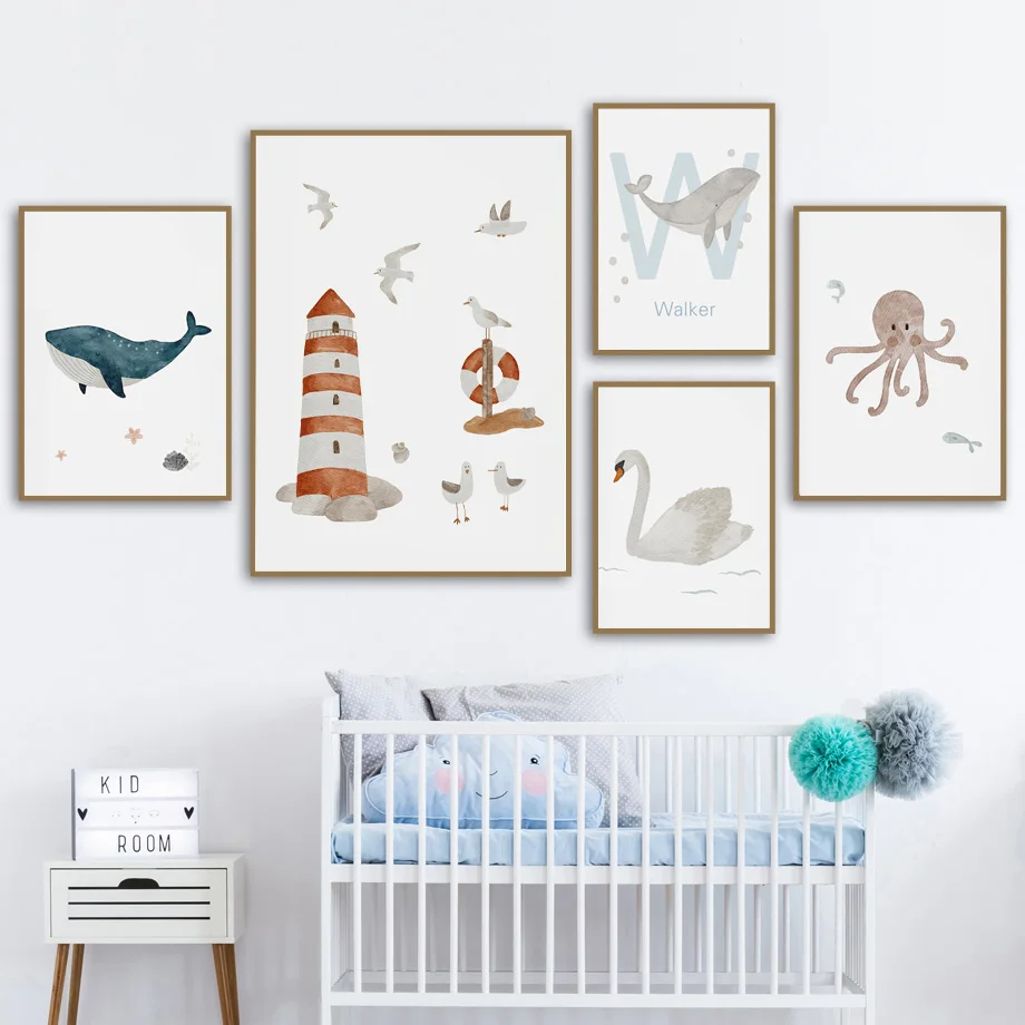 Nombre personalizado ballena p - Baby Name Wall Art reseña y precio